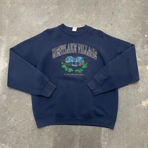 Vintage 90s Westlake Village California Crewneck Sweater Navy Blue X-Large